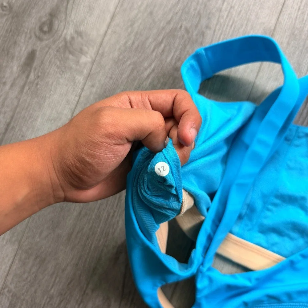 Lululemon Energy Style Sports Bra Size 12 Blue Cross Back Mesh Logo